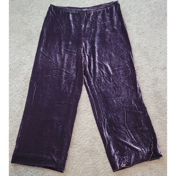 Eileen Fisher Crushed Velvet Wide Leg Pant Purple Silk Blend Petite Large Hemmed - Picture 2 of 10